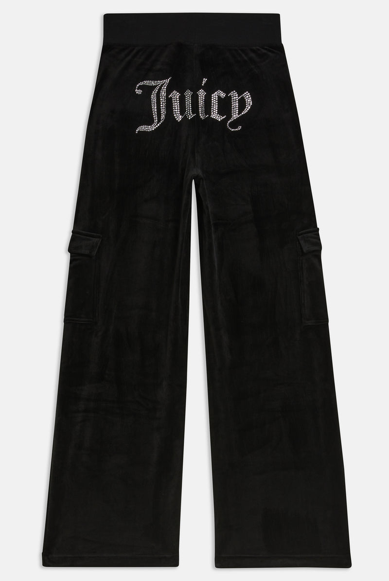 Pant "Audree Cargo" I black mit Strasssteinchen