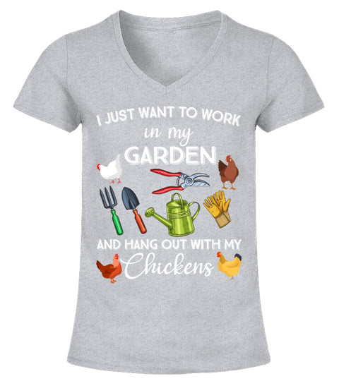 T-Shirt "Chicken and Garden" I grey